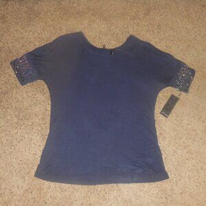 NWT Daytrip Buckle Navy Blue Bling Beaded Top M